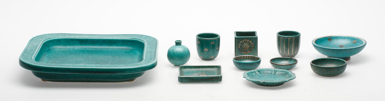 KERAMIKFÖREMÅL, 11 delar, "Argenta", Wilhelm Kåge, Gustavsberg.