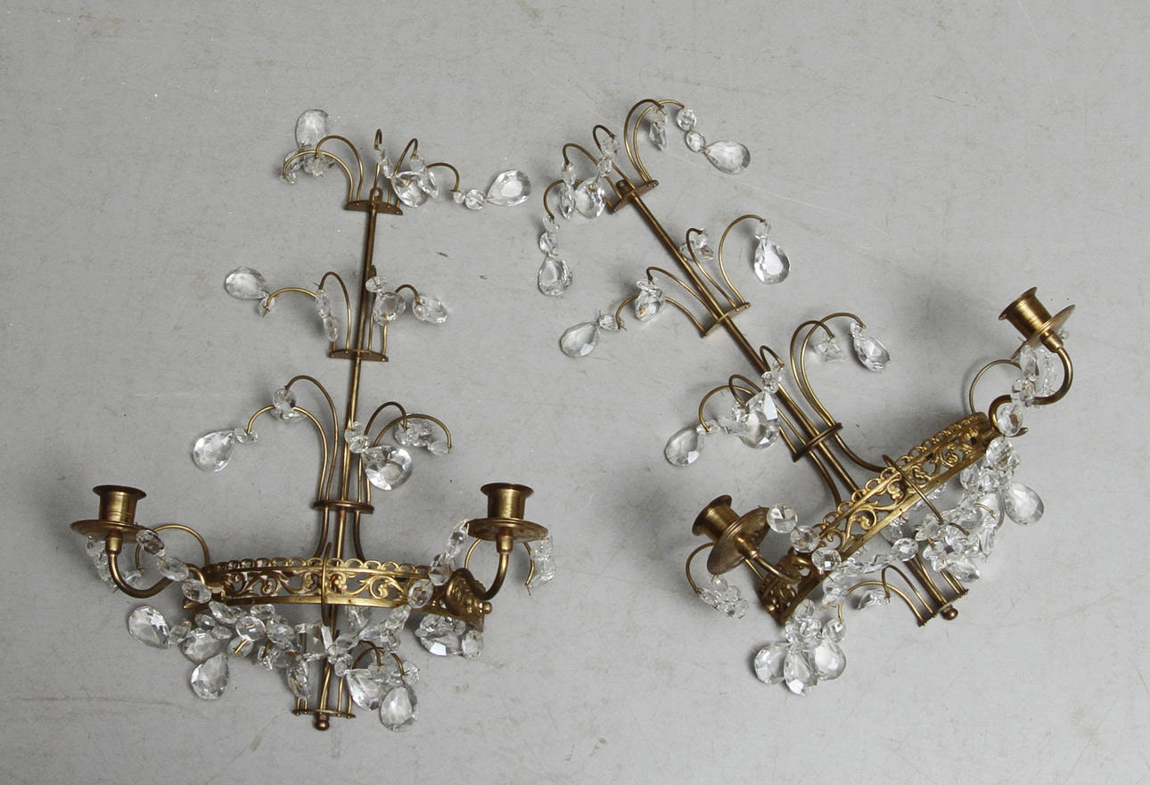 VÄGGLYSTRAR, ett par, för 2 ljus vardera, empirestil, 1900-tal.