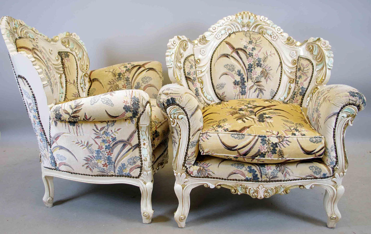 FÅTÖLJER, 1 par, rokokostil, 1900-tal.