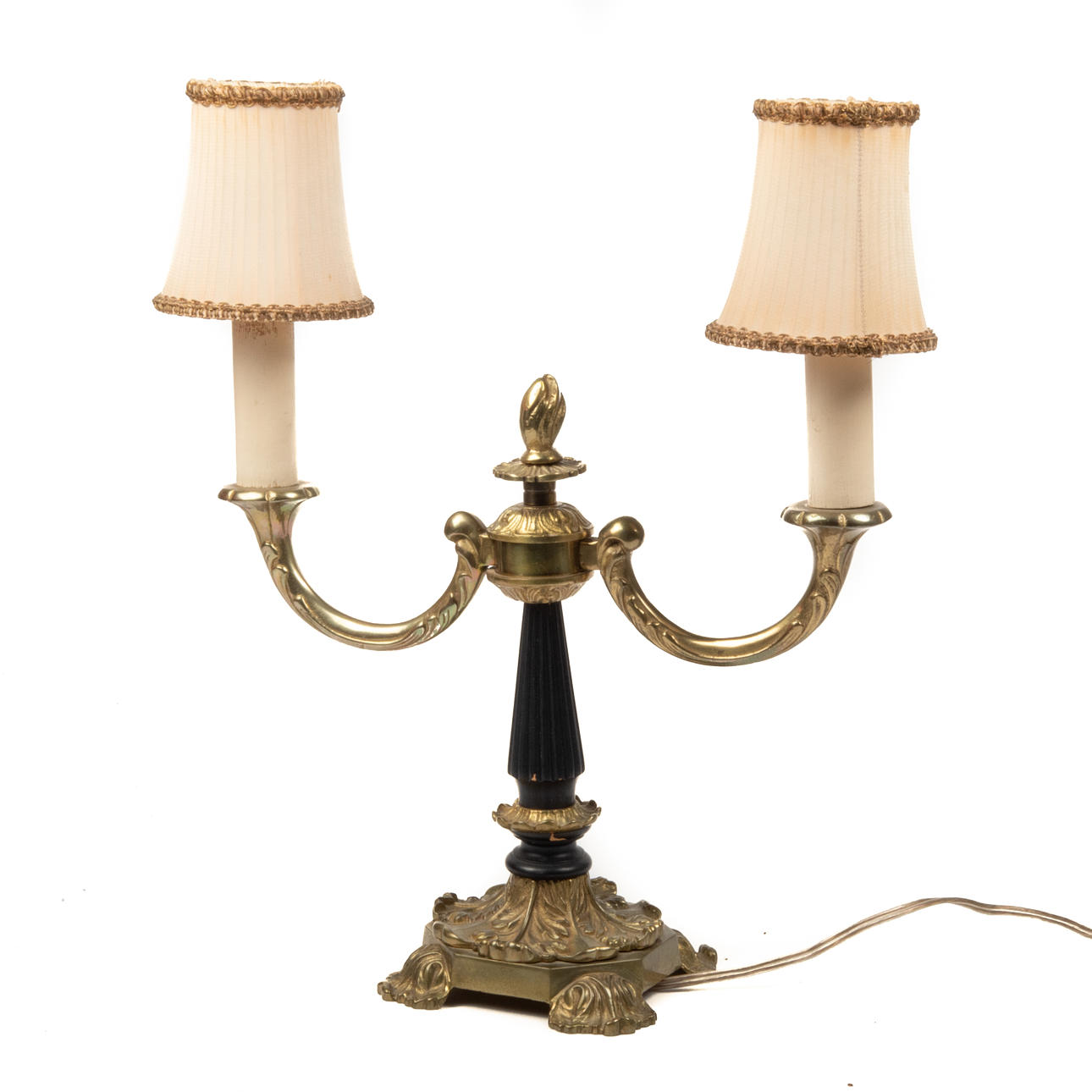 TABLE LAMP, 2-armed, brass/black painted wood, rococo style.