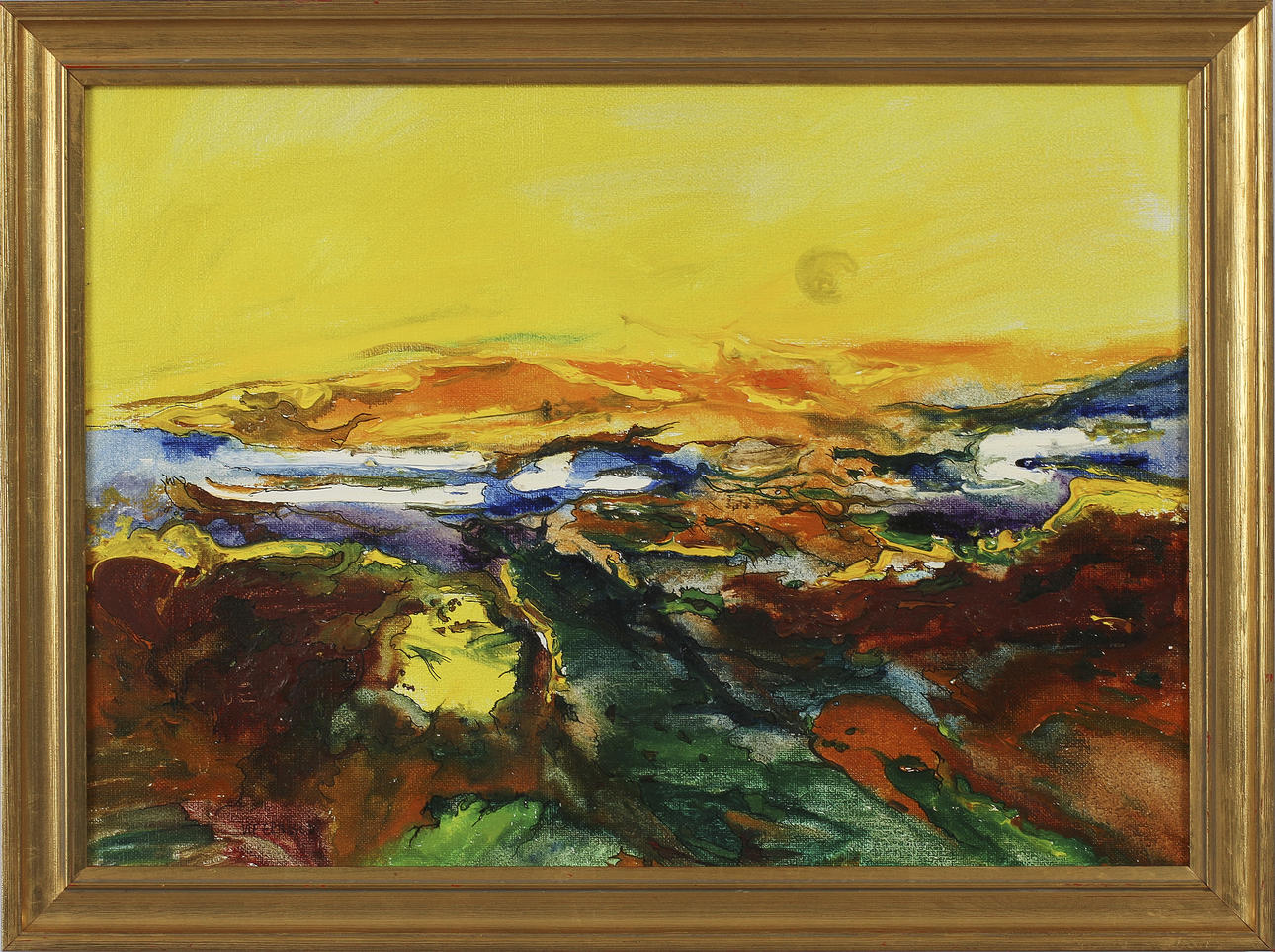 ULF ERIKSSON. "En morgonstrand som väntar på sin sista pensel". Olja på duk, signerad Ulf Eriksson.