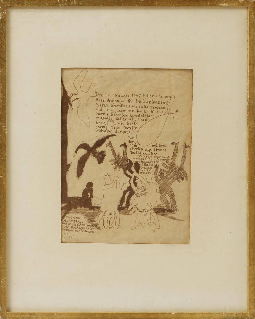 RAGNAR SANDBERG. Party invitation, graphic sheet, sign and number RS 59/100.