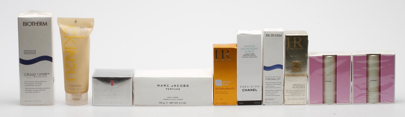 HUDVÅRDSPRODUKTER SAMT PARFYMER, 10 st, Gucci, Biotherm, Elizabet Arden med mera.