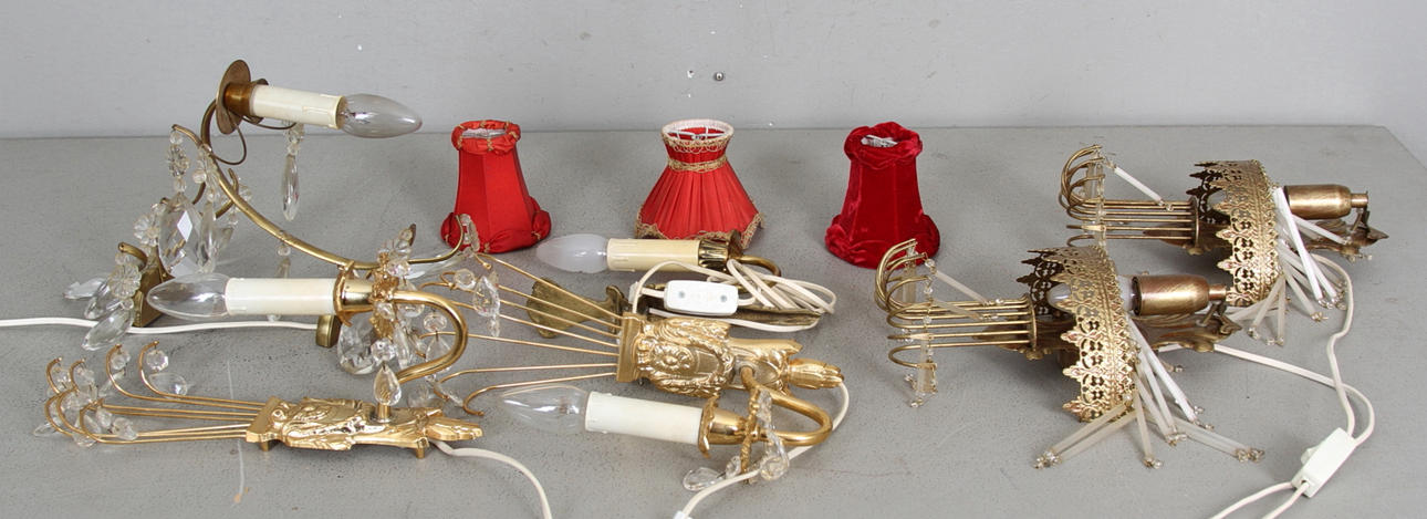 VÄGGLAMPETTER, 2par samt 2 udda. 1900-tal.