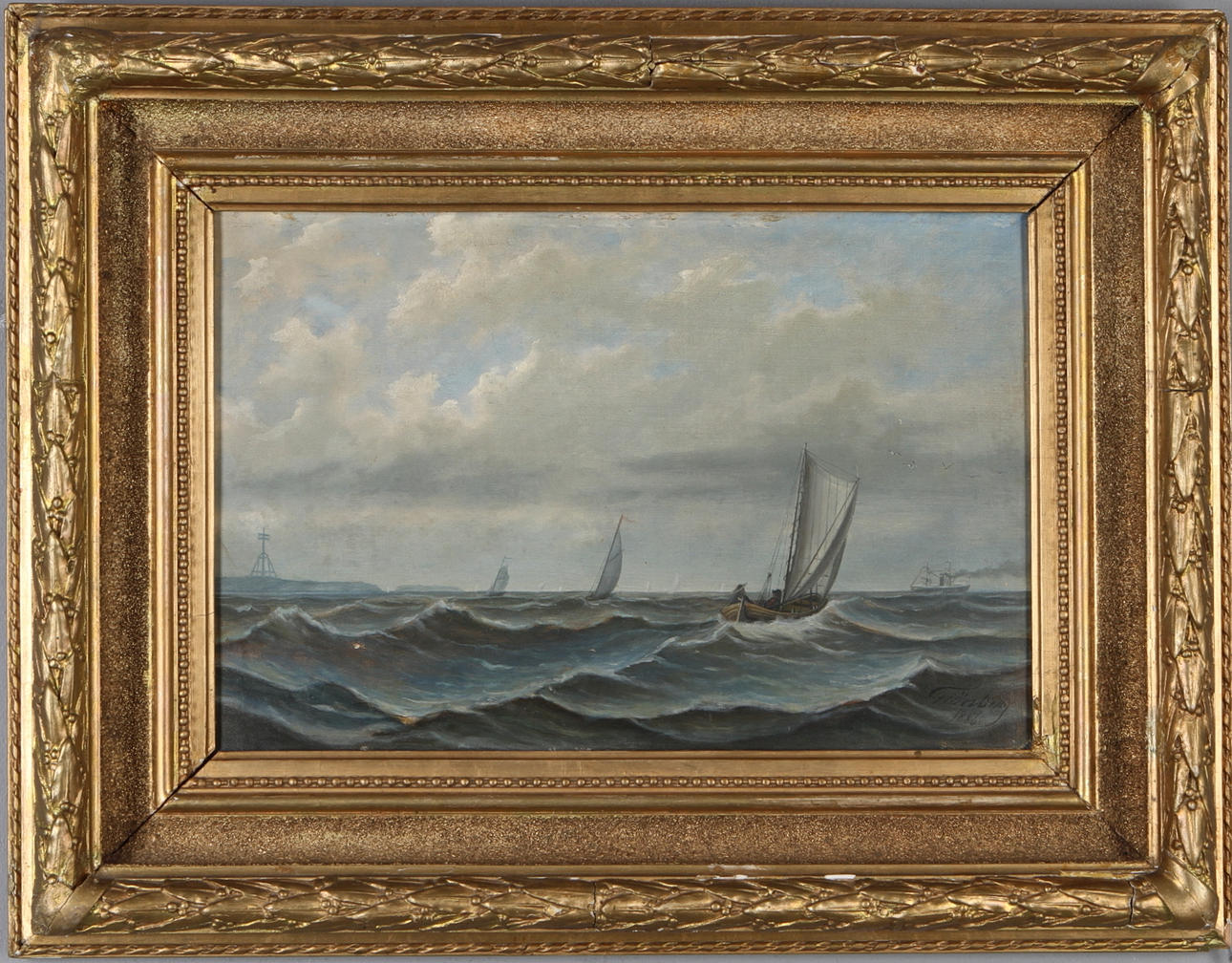 OKÄND KONSTNÄR. Marint motiv, olja på duk signerad och daterad Grönberg 1886.