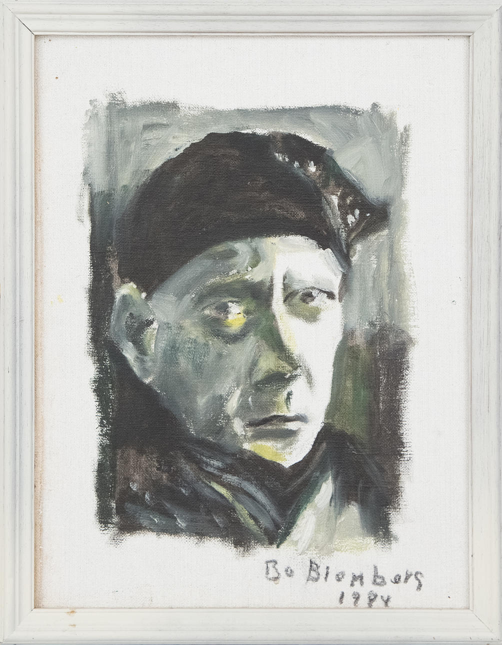 BO BLOMBERG. Self-portrait, oil on Board, signed and dated -84.