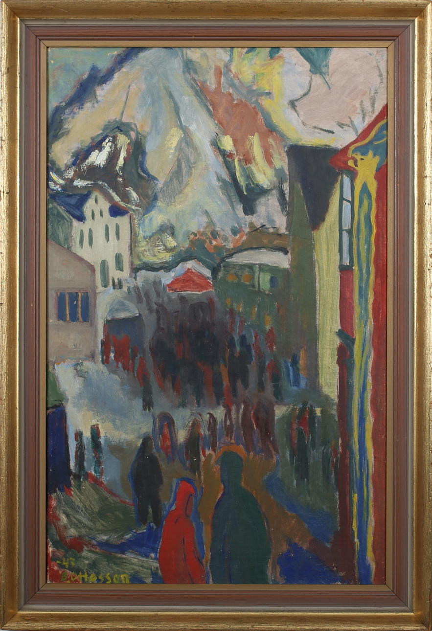 BÖRJE OTTOSSON. Stadsbild. Olja på duk. Signerad B Ottosson och daterad -47.