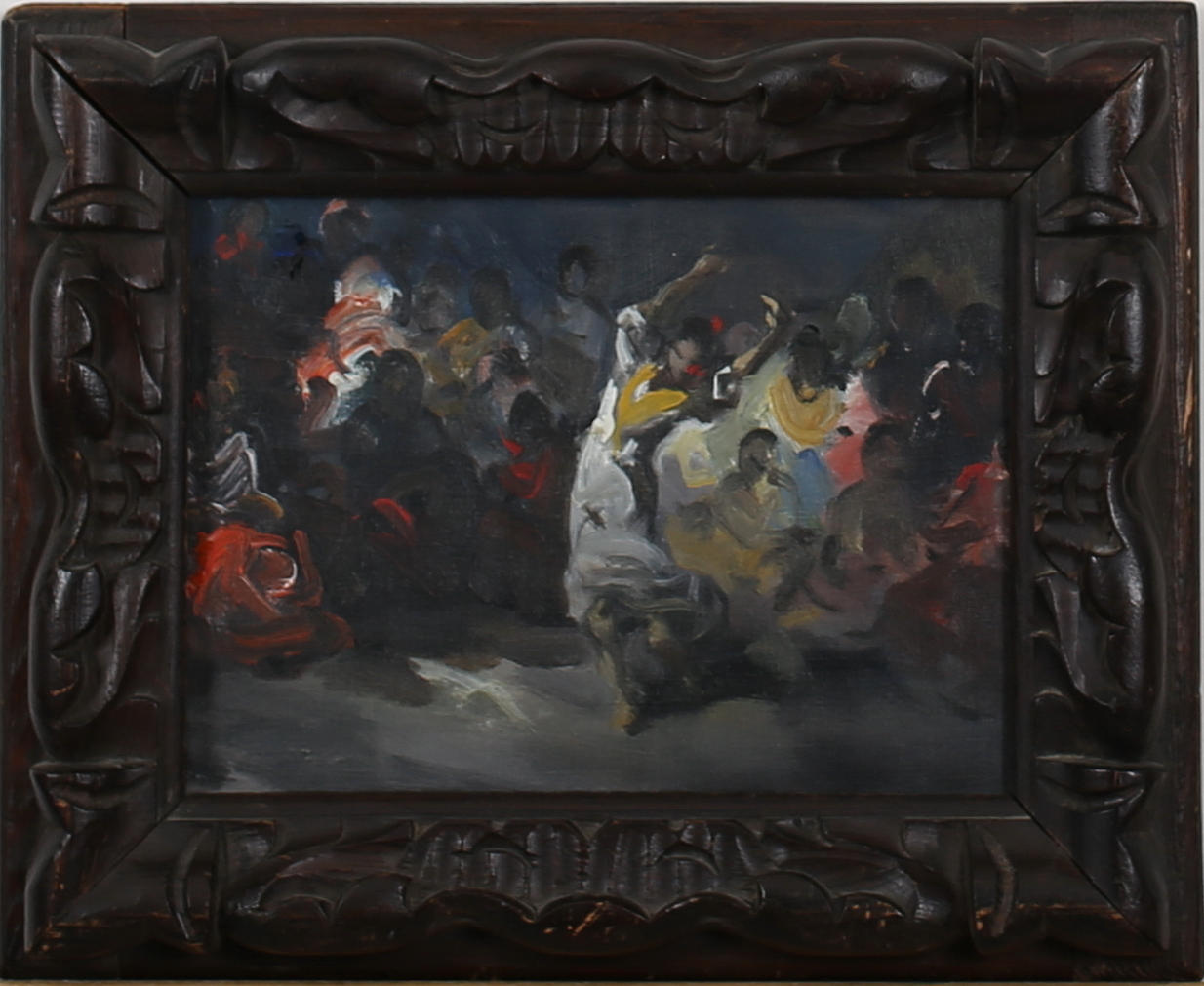 FRANCISCO RODRIGUEZ SANCHEZ CLEMENT, (1893-1968). TILLSKRIVEN. "Zigenarläger i Granada". Olja på uppklistrad duk. Osignerad.