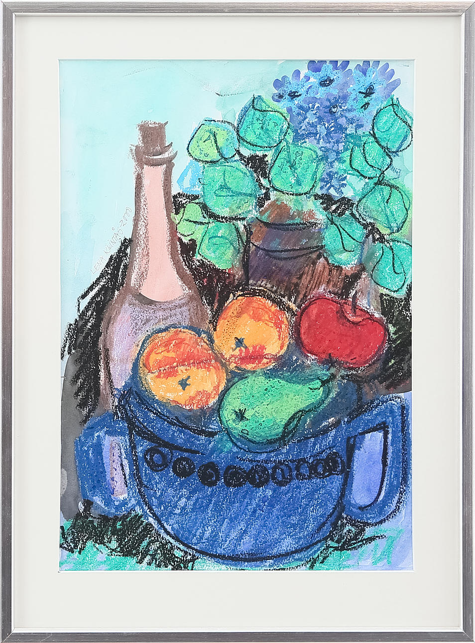 LENA KLINTÅS. TECKNING,Krita, Fruktskål,daterad 2000.