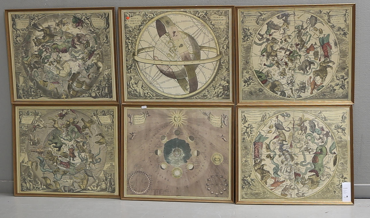 MAPS, 6 pcs., after Andreas Cellarius, "Harmonia Macrocosmica", 1900s.