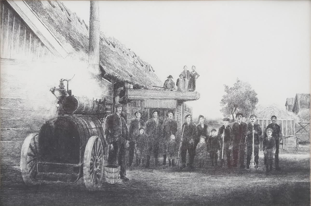 ÅKE SJÖLUND. Die Dampfmaschine, ZEICHNUNG, unsigniert.