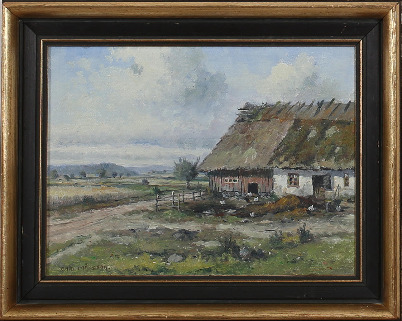 CARL MÅNSSON. Skånegård. Olja på pannå. Signerad.