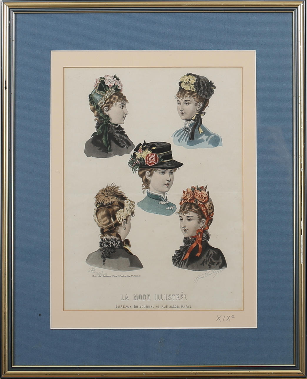 ADELE ANAIS TOUDOUZE. La Mode Illustrée Bureaux Du Journal, 56 Rue Jacob, Paris. Färglitografier. Signerad. XIX.