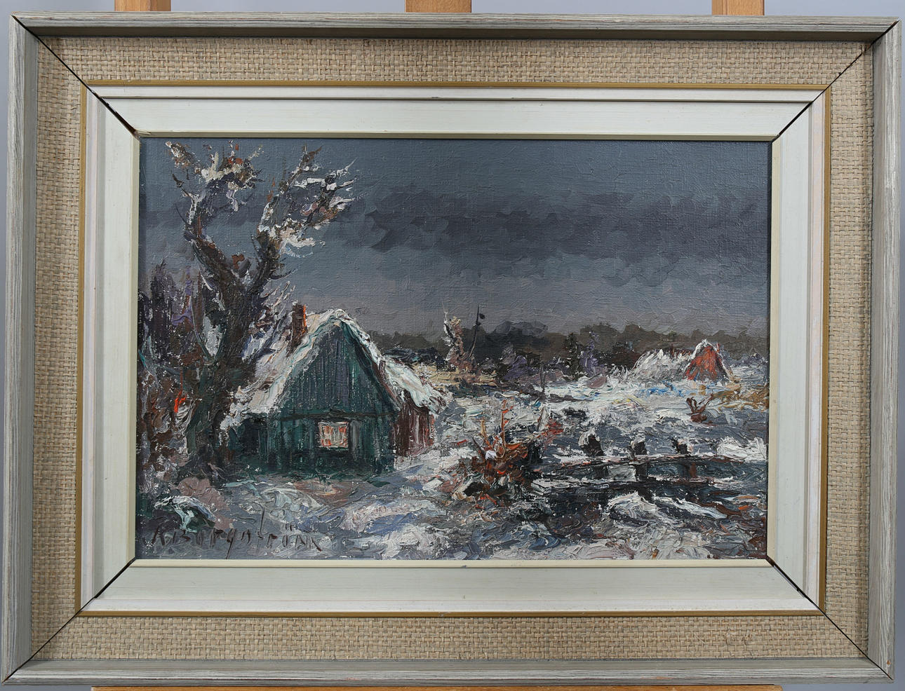 KARIN BORGSTRÖM. Olja på duk, Vinterbild, signerad.