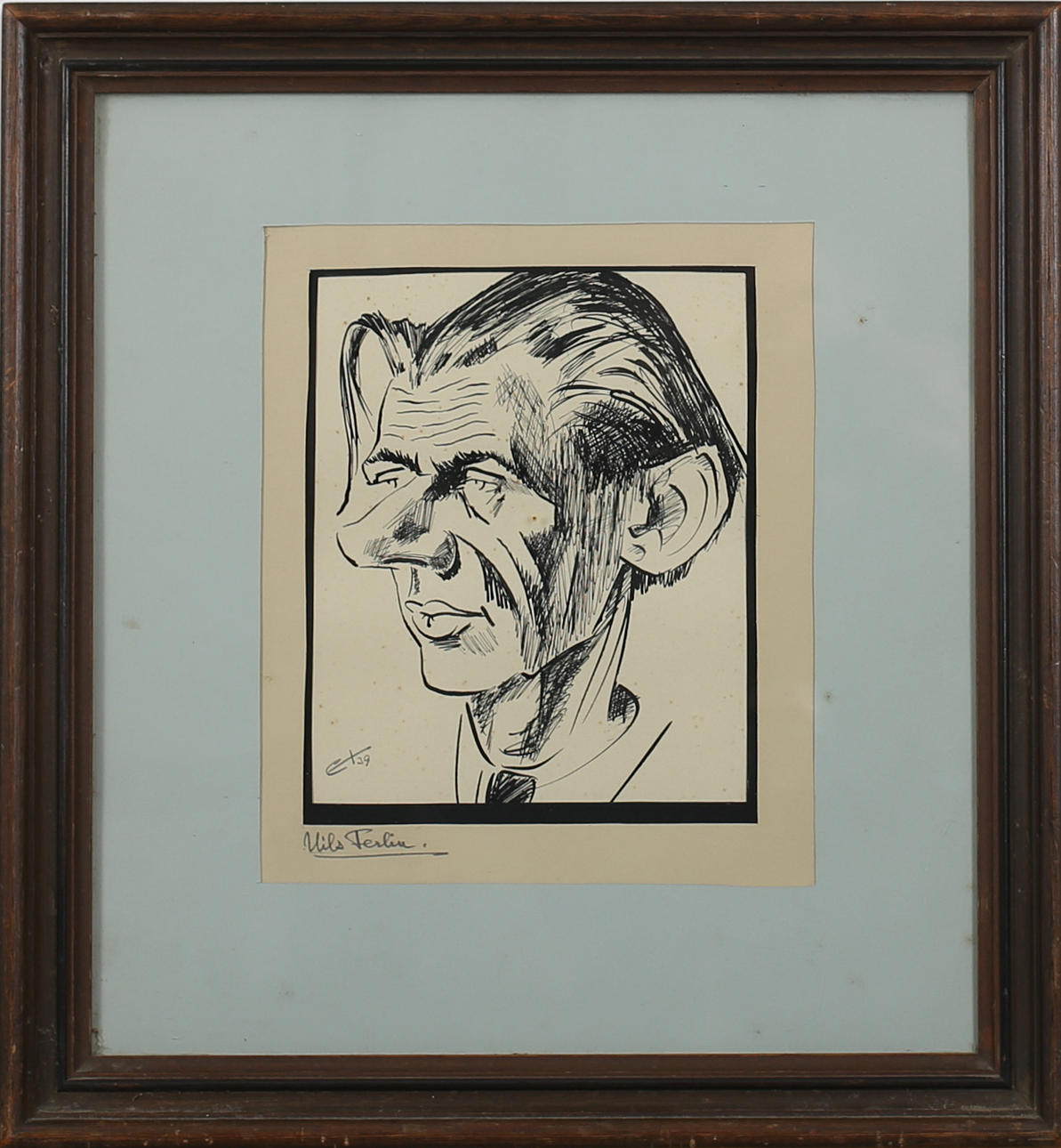EDWARD LINDAHL. Nils Ferlin. Tuschteckning. Otydlig signatur och daterad -39.