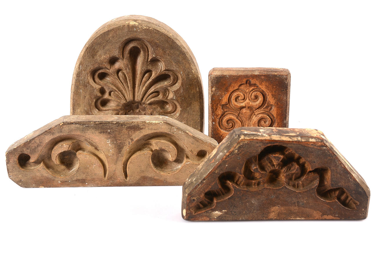 STØBEFORME, 4 stk., gips, første halvdel af 1900-tallet.