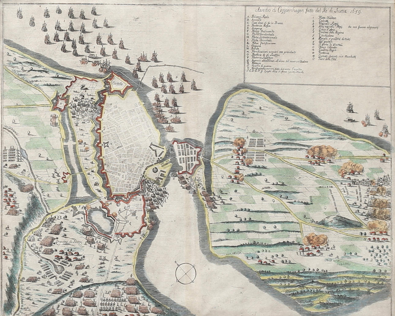 PLAN DE BATALLA COPENHAGUE 1659, coloreado, década de 1670.