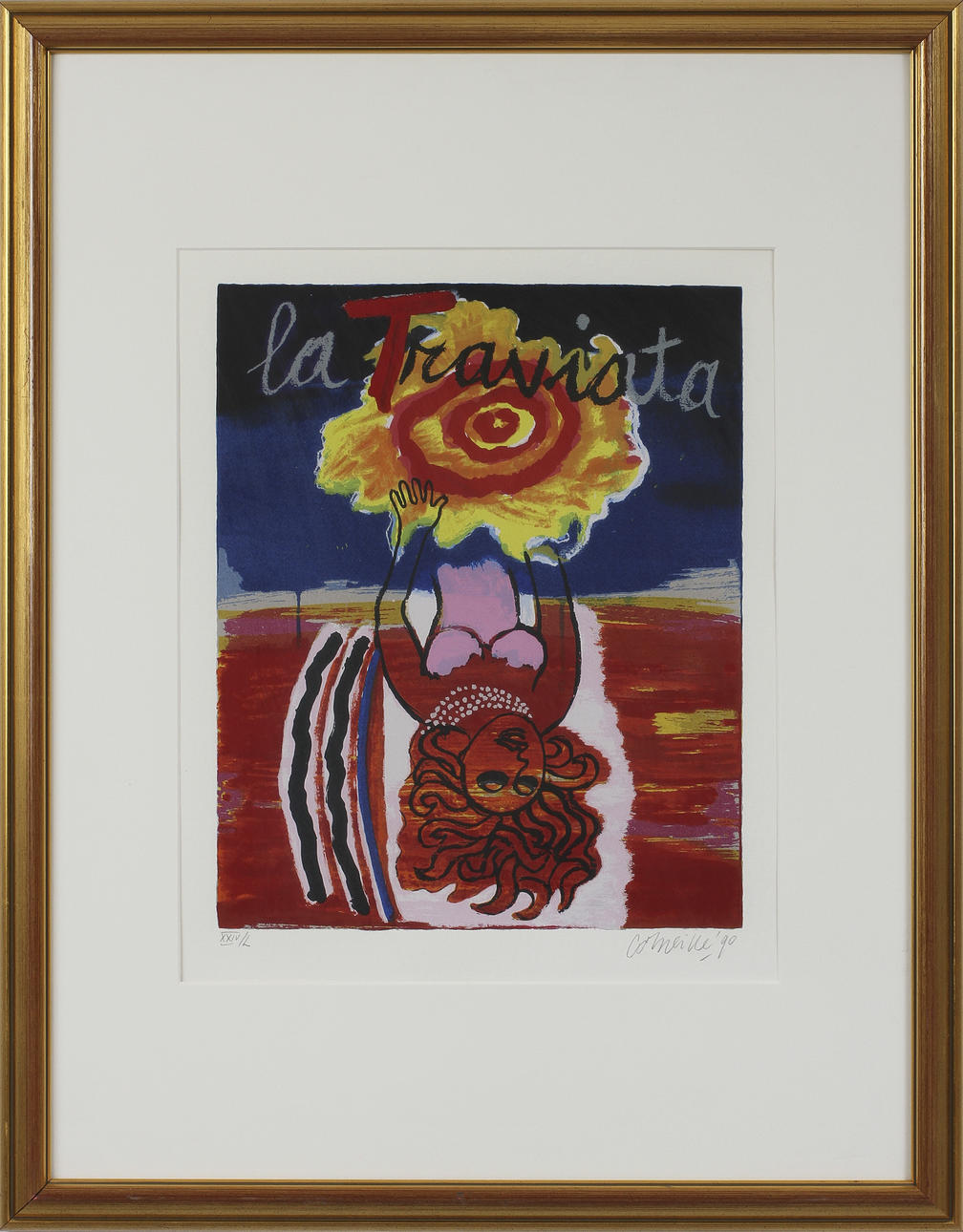 CORNEILLE VAN BEVERLOO. "La Traviata", färglitografi, signerad och daterad '90, numrerad XXIV/L.