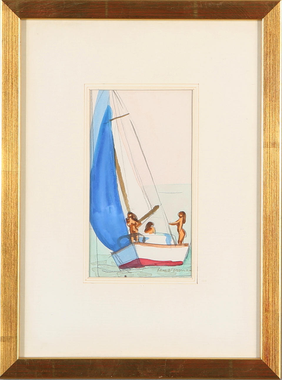 LARS NORRMAN. Nude sailor, mixed media, signed.