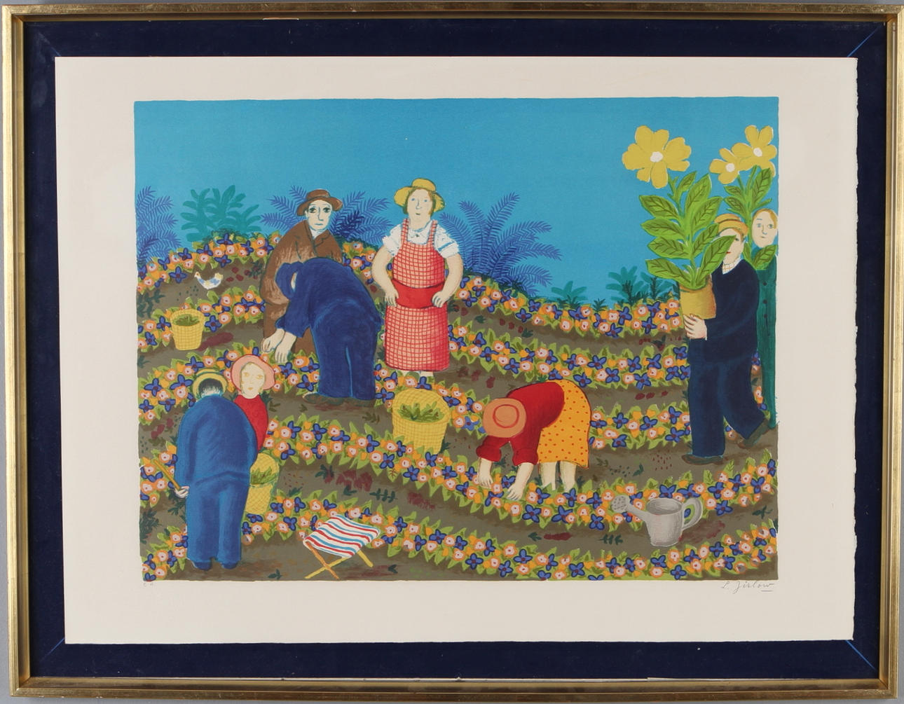 LENNART JIRLOW. På blomsterodling, färglitografi, EA, signerad.