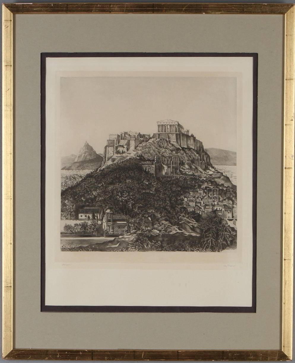 STIG BORGLIND. "Akropolis", etsning, signerad.