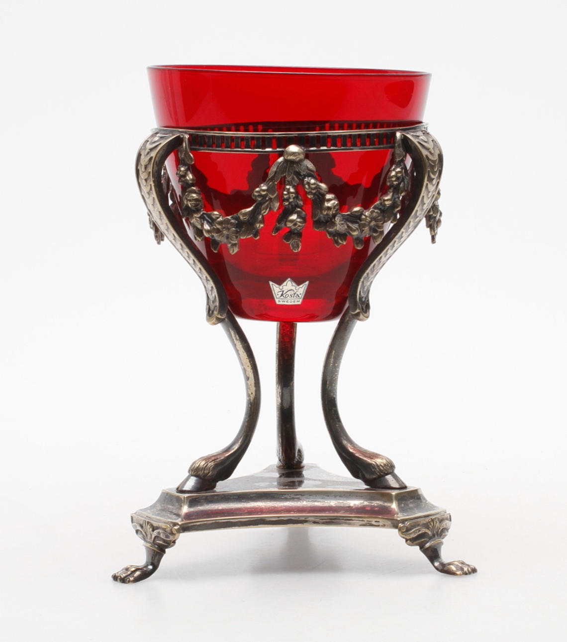 SOCKERSKÅL, glas och metall, 1900-tal.