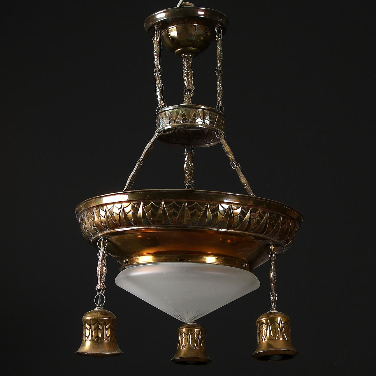 DECKENLAMPE, Messing, Jugendstil, frühes 20. Jahrhundert.