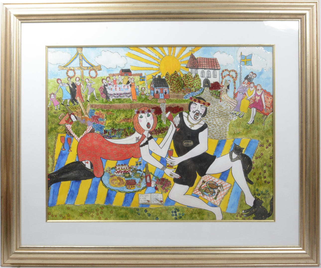 Akvarell. Svensk Midsommar.