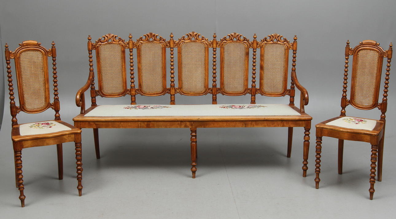SOFFA samt STOLAR, 2 st, 1800-talets slut.