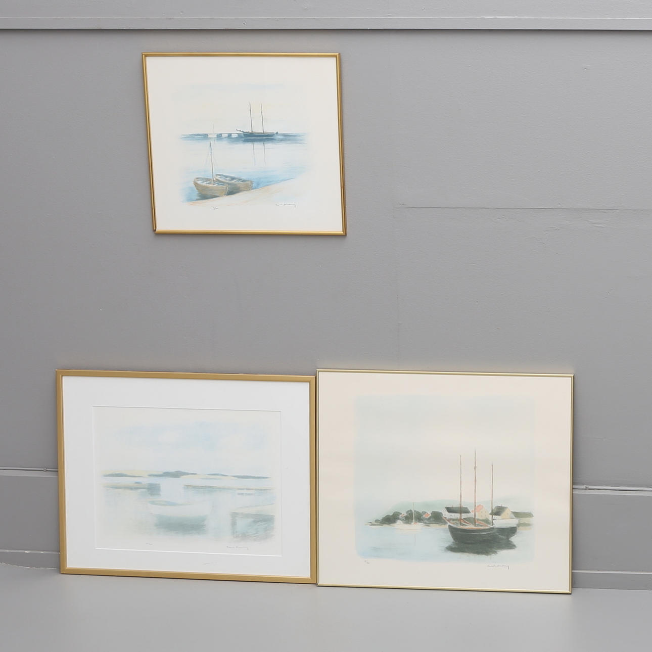 GUSTAV RUDBERG. TRE STYCKEN, BÅTAR, VEN.