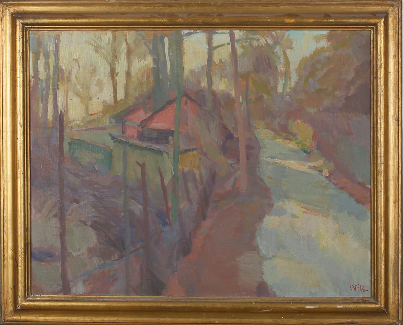 OIDENTIFIERAD KONSTNÄR. Landskap. Olja på pannå. Signerad Wils.