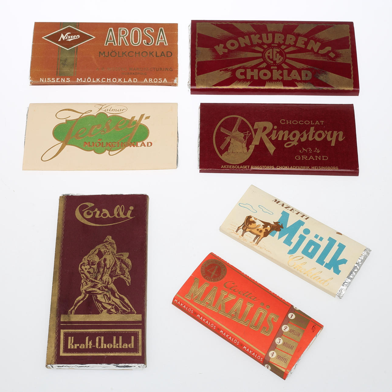 CHOKLADFÖRPACKNINGAR, 7 st, 1900-talets första hälft.