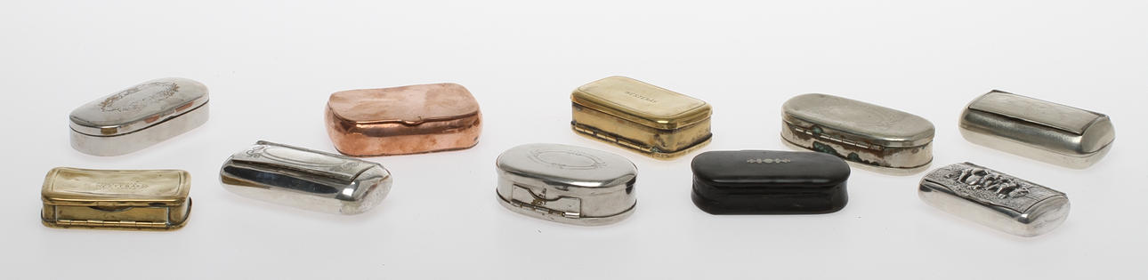 PARTI SNUSDOSOR/DOSOR, 10 st, 18/1900-tal.