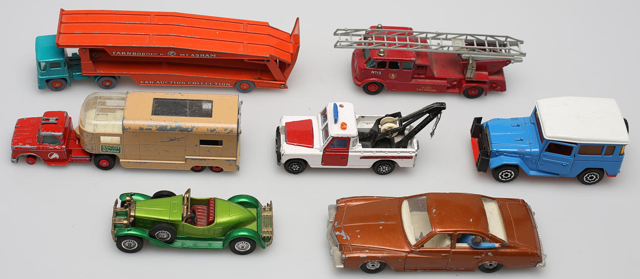 PARTI LEKSBILAR (7). Matchbox, Majorette, Corgi, Dinkey Toys,Lesney.