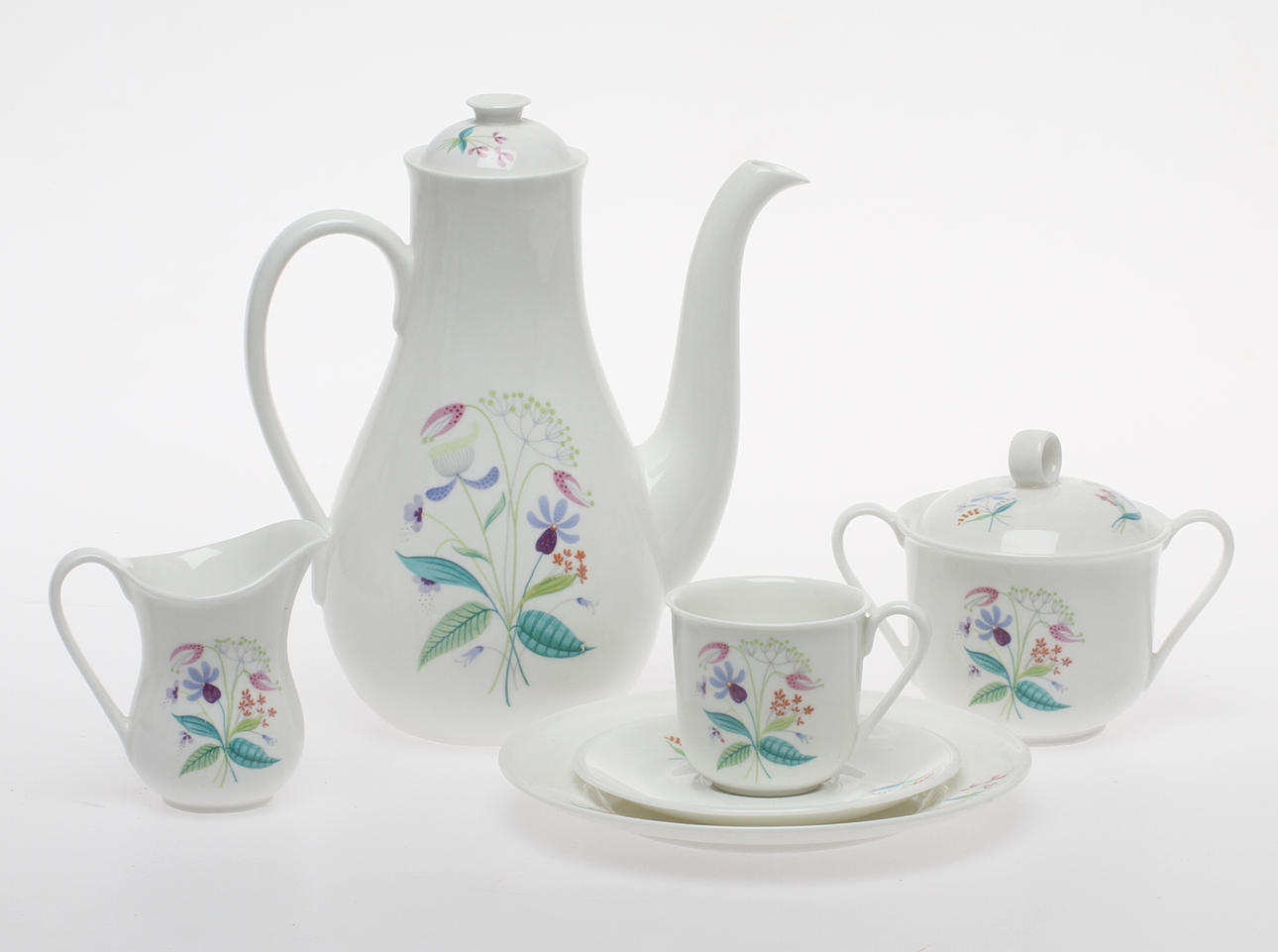 KAFFESERVIS, ca 39 delar, benporslin, "Florette", Stig Lindberg, Gustavsberg.