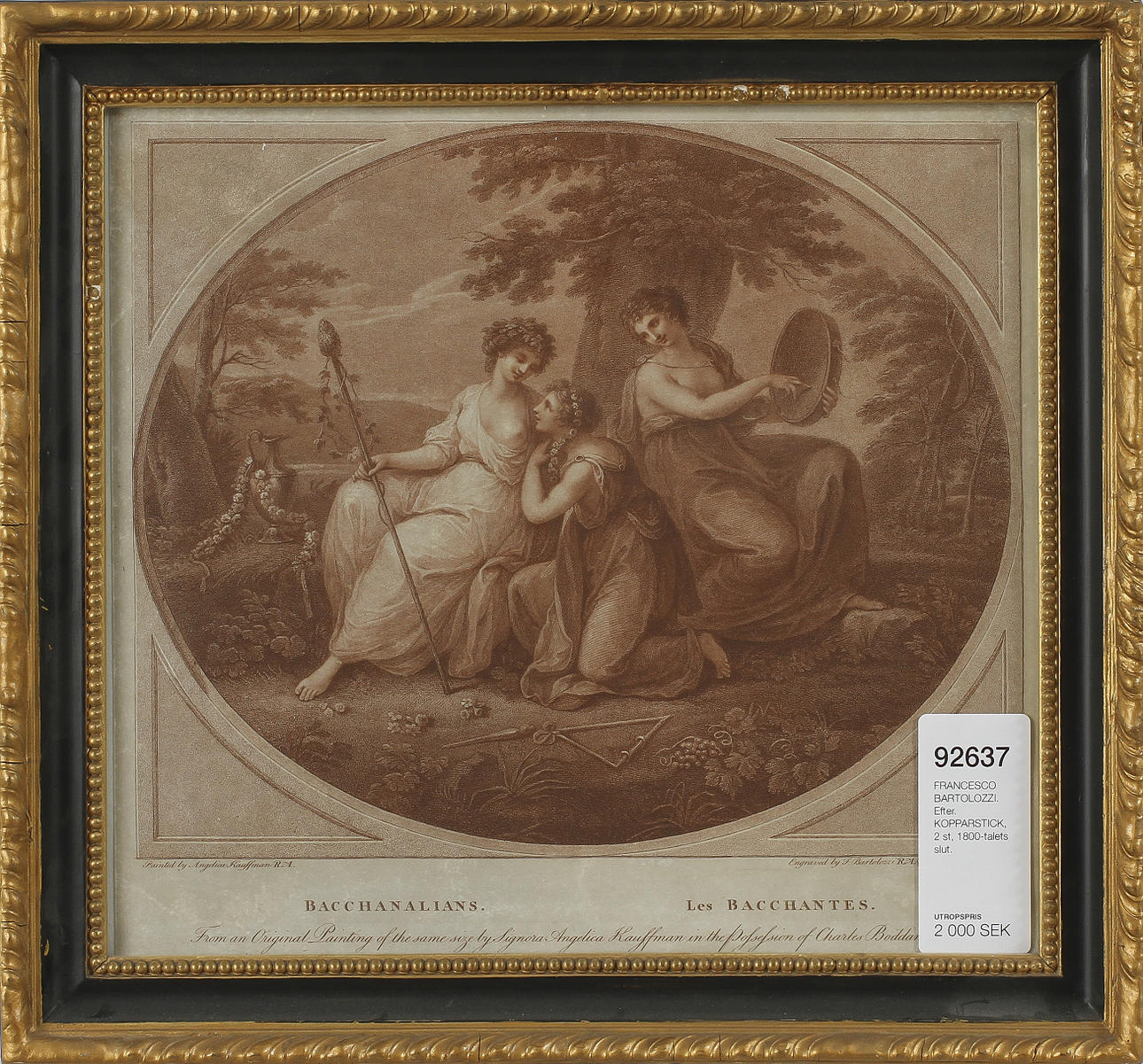 FRANCESCO BARTOLOZZI. EFTER. Kopparstick, 2 st, 1800-talets slut.