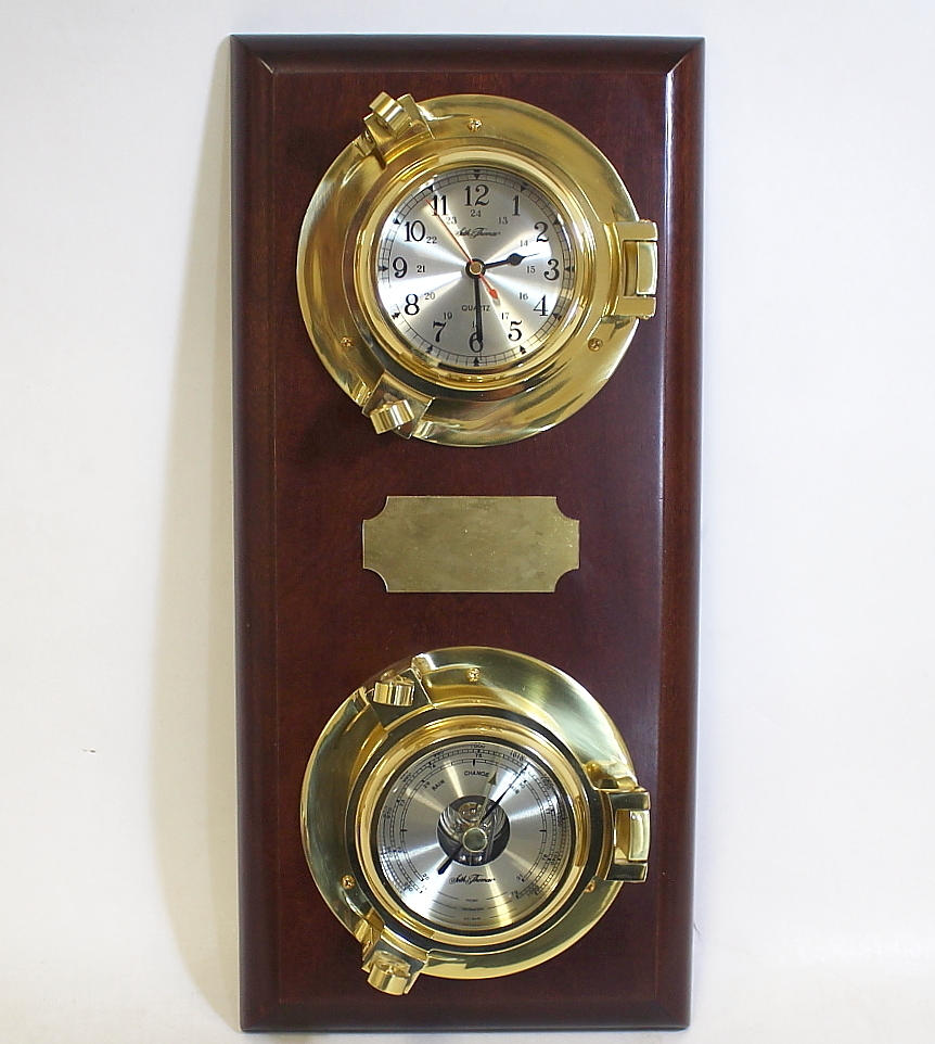 VEJRSTATION, messing, træ, Seth Thomas.