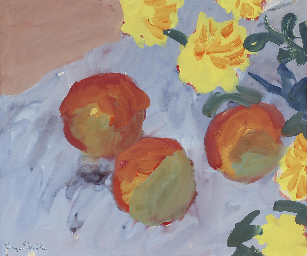 INGE SCHIÖLER (1908-1971). Blommor och frukter. Gouache.