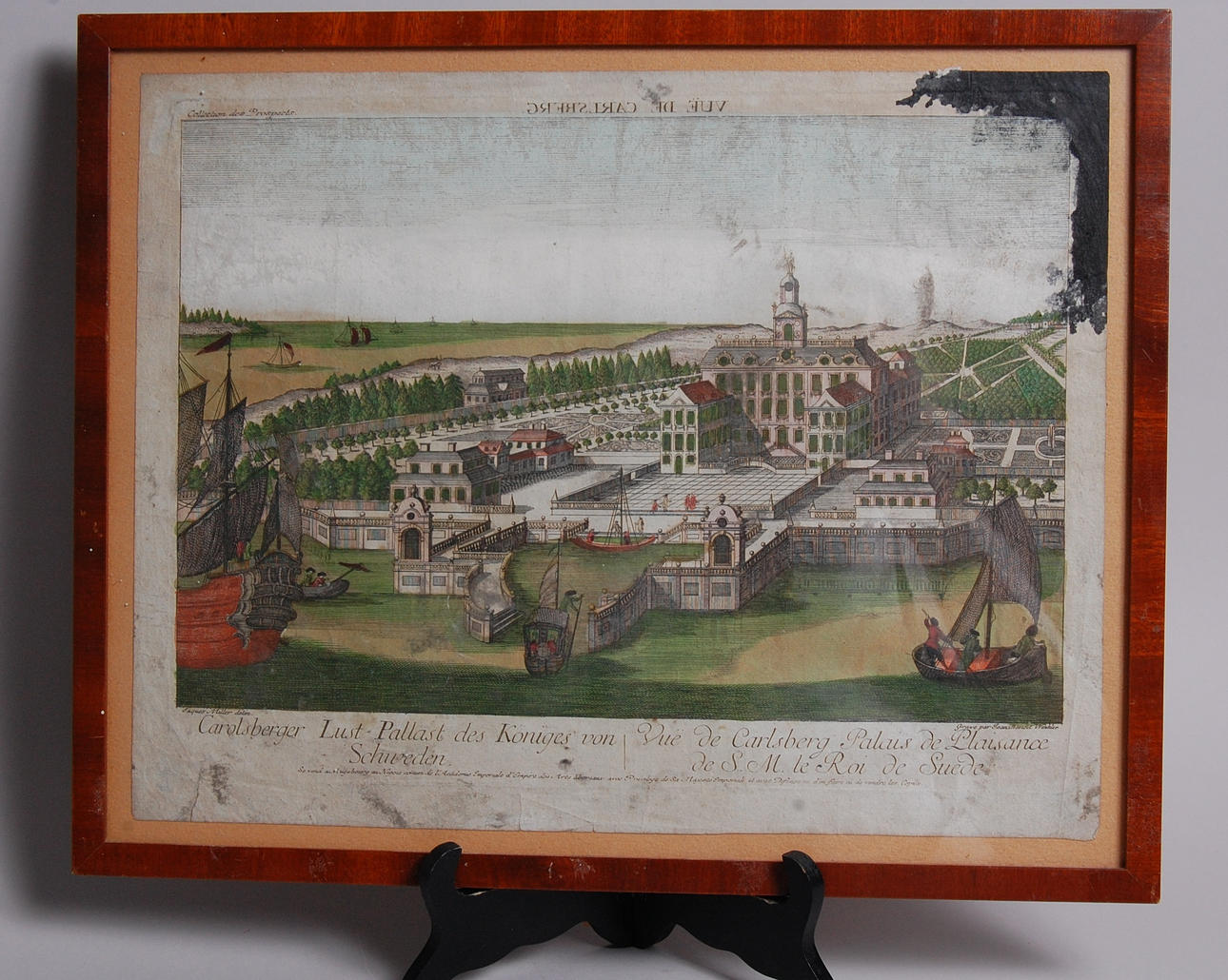 KOPPARSTICK, kolorerat " Karlbergs slott " Jean Benoit Winkler, 1700-tal.