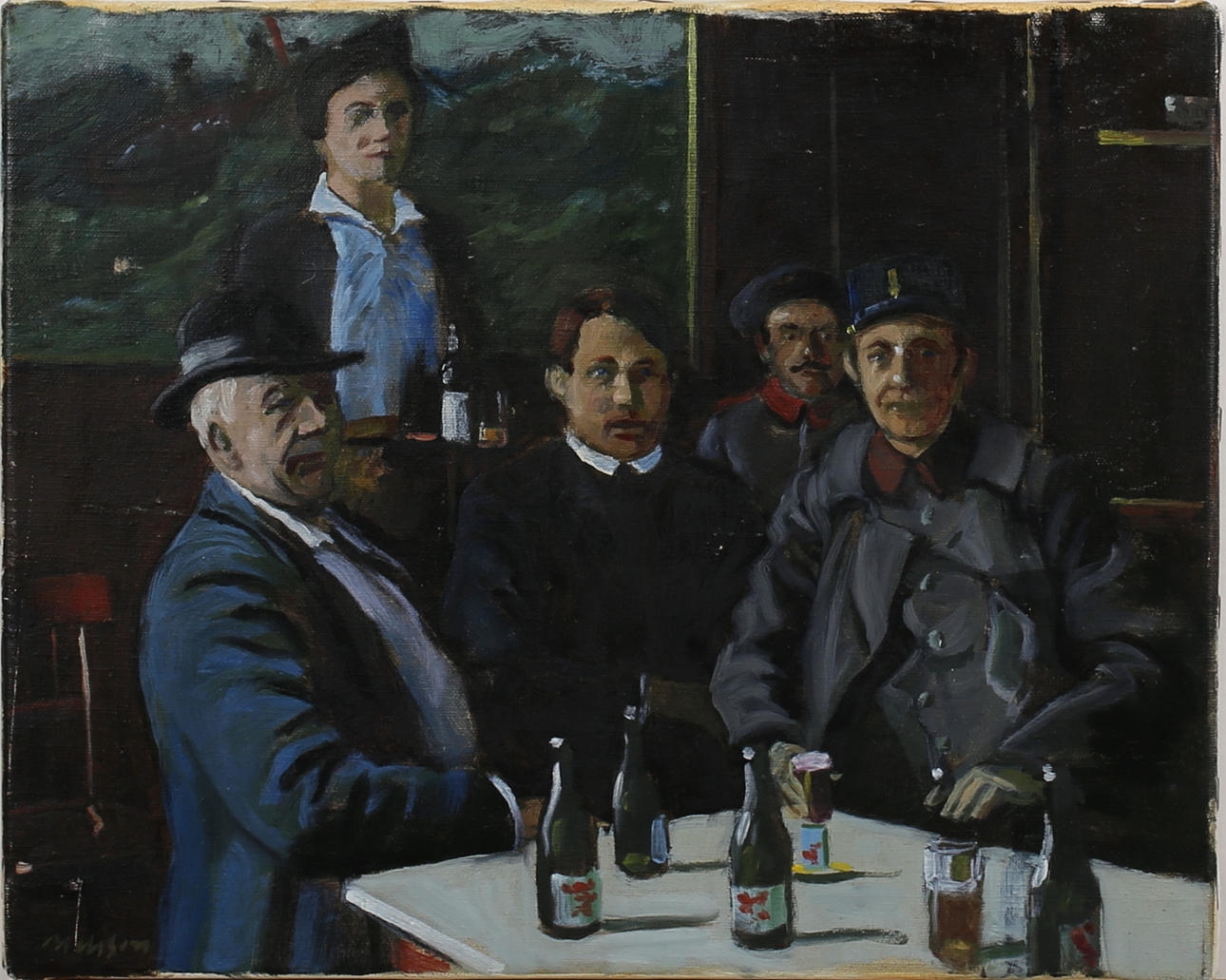 VILLY NILSSON. Restaurang - Stranden, Limhamn 1912. Olja på duk . Signerad och daterad 1980.