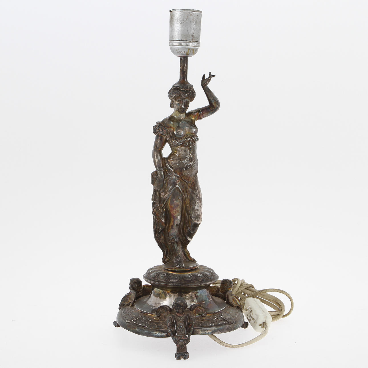 BORDSLAMPA, vitmetall, 1800-tal.