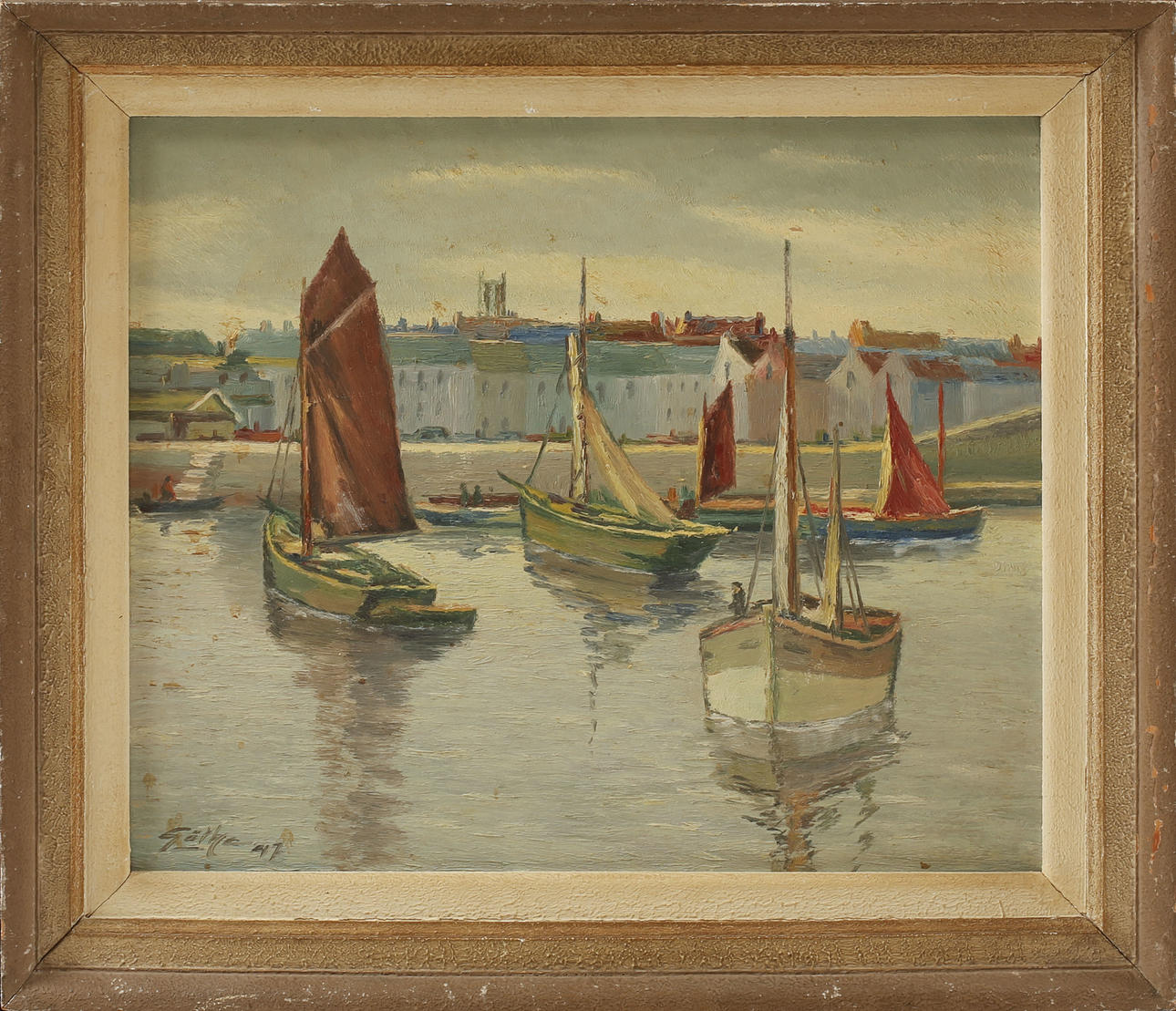 GÖTHE ERICSSON. Harbor view, oil on Board, signed.