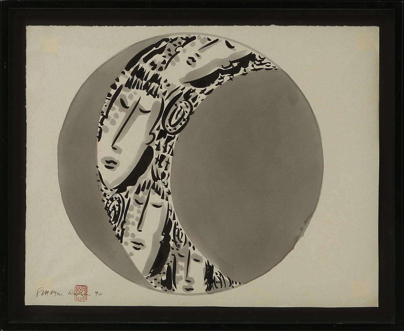 ROMAN SCHEIDL. Composition with faces, watercolor, signed.