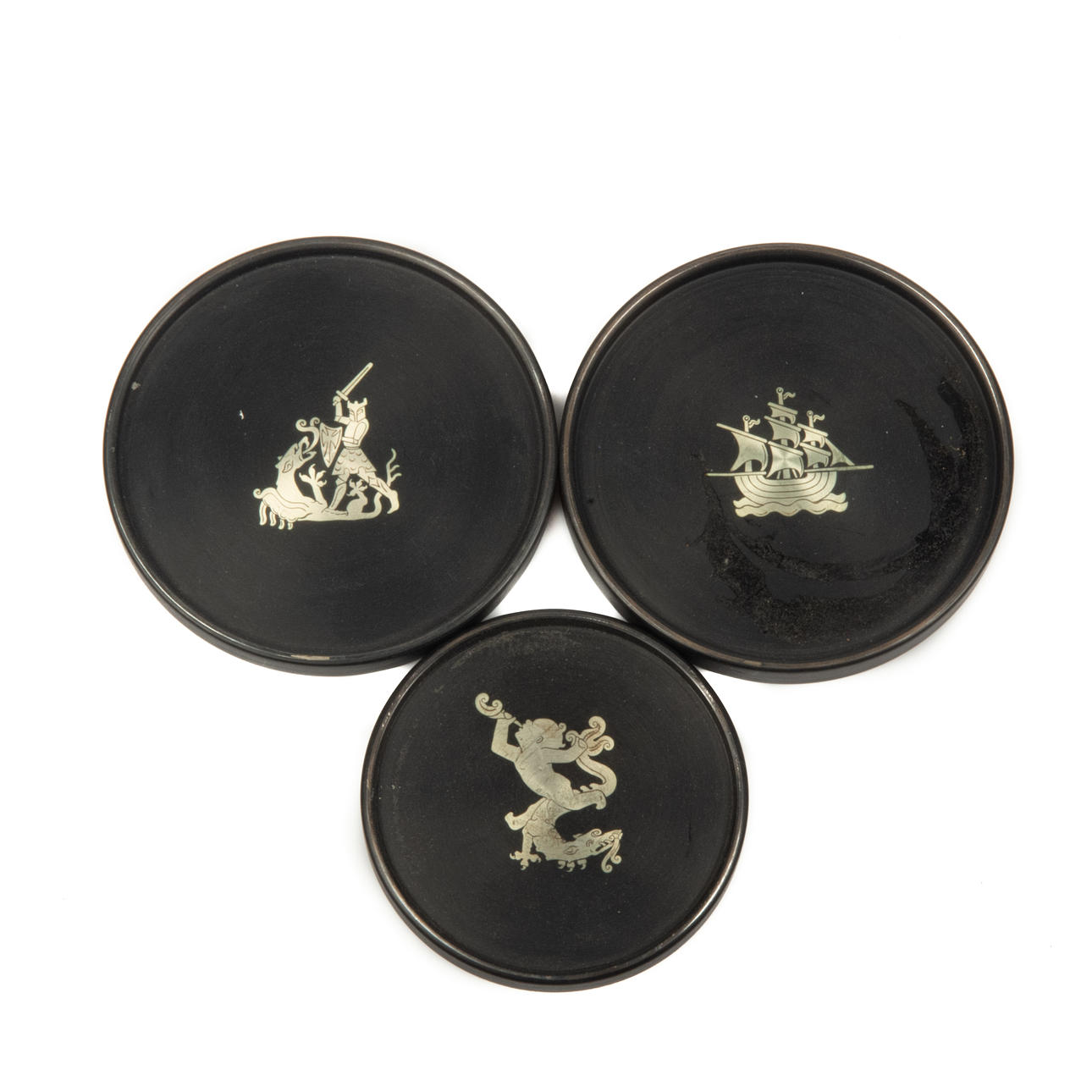 COUSTERS, 3 Stück, Bakelit/Silber, Perstorp.