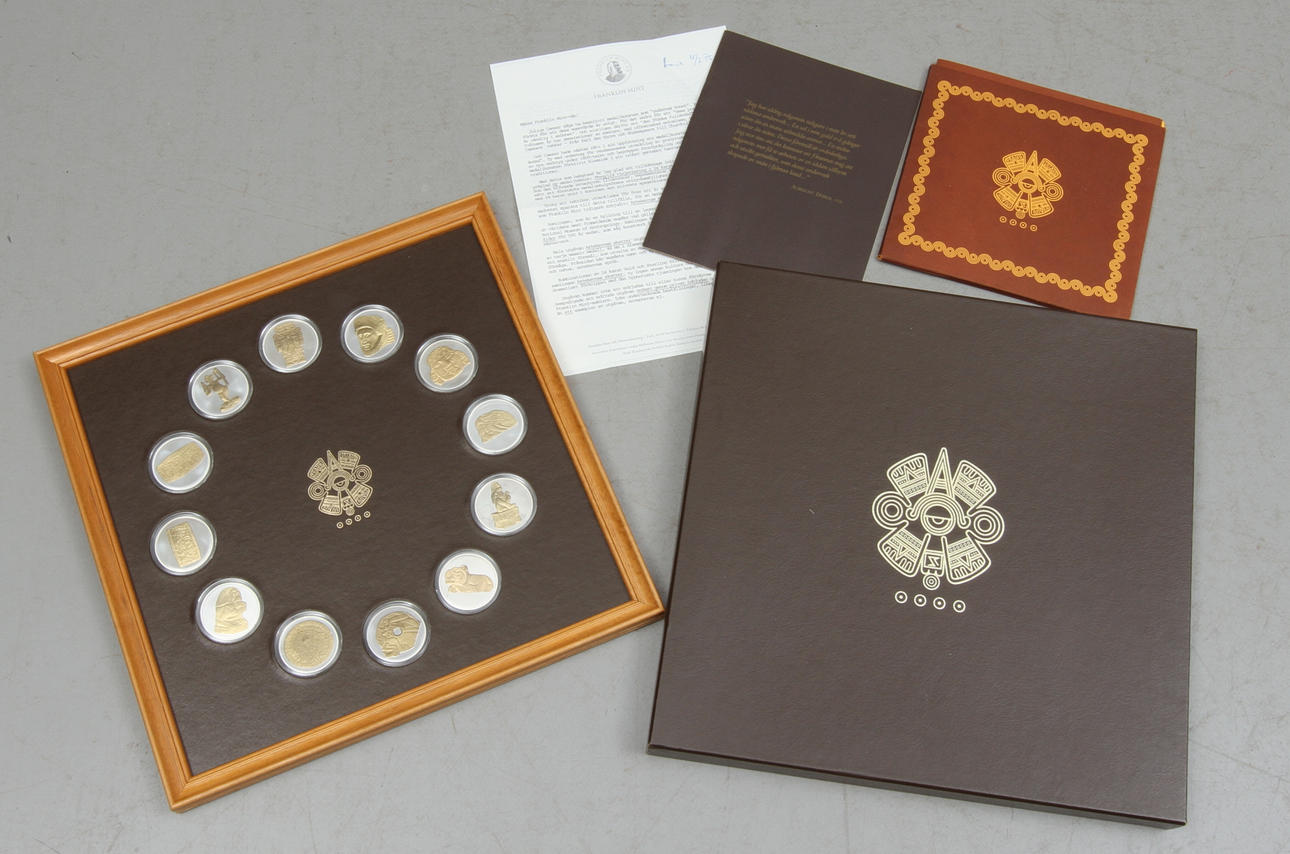 MYNT, 12 st, sterlingsilver, "Aztekernas skatter, Franklin Mint, 1970-tal.