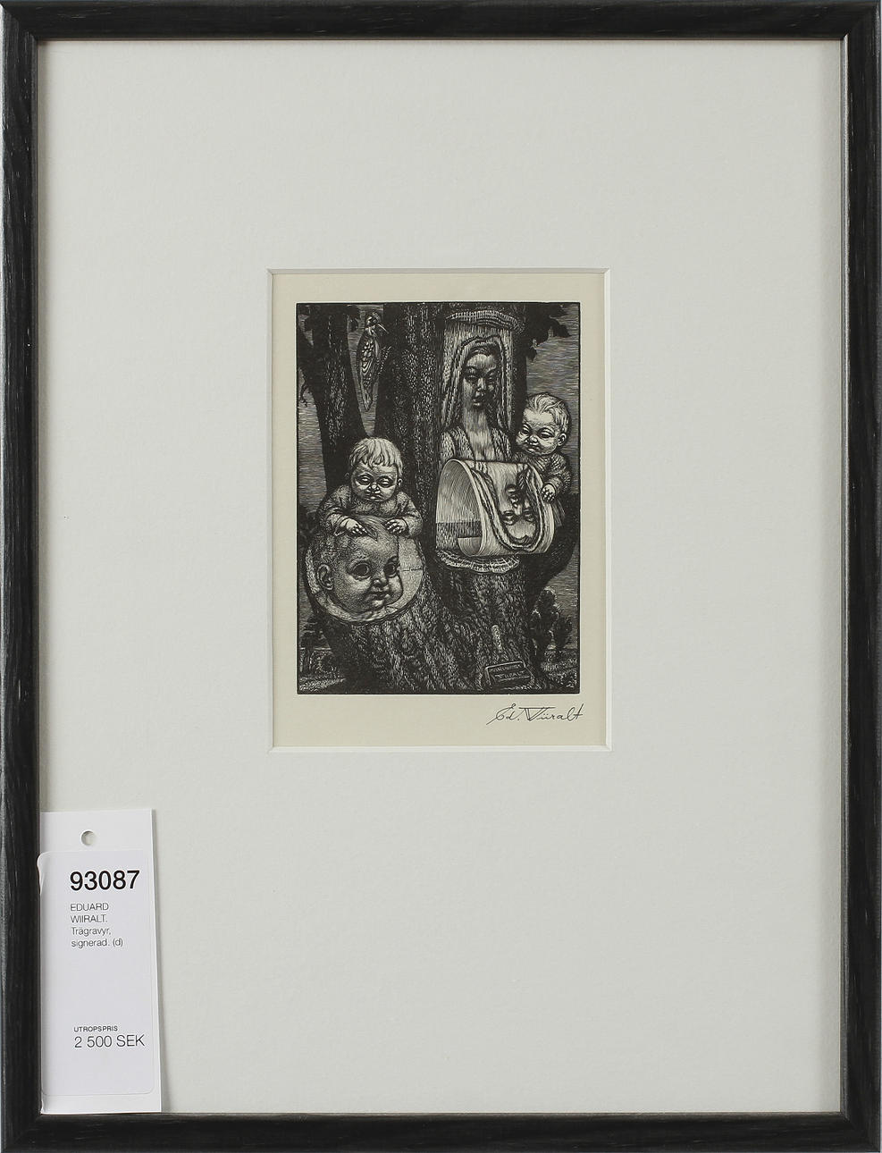 EDUARD WIIRALT. Trägravyr, signerad.