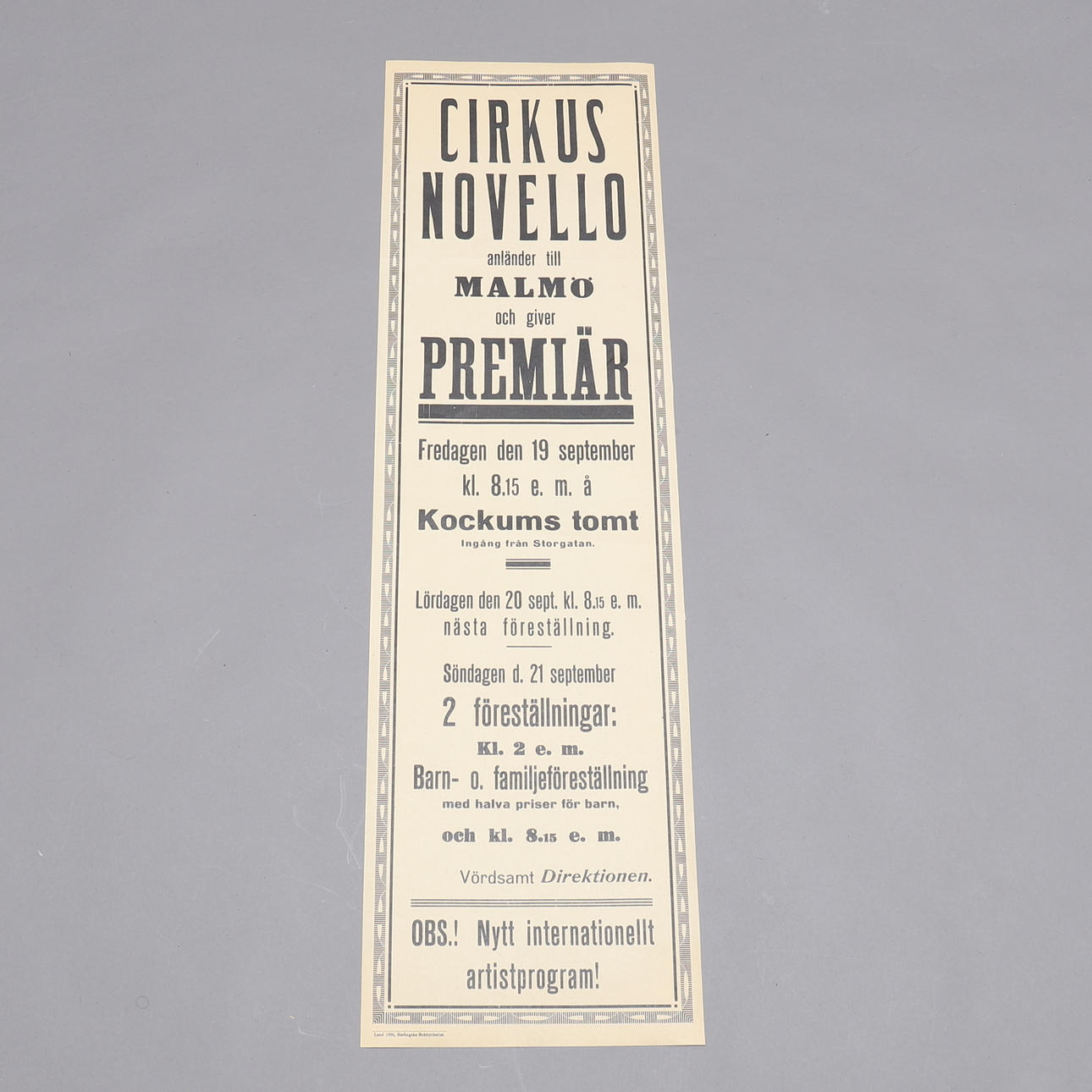 AFFISCH, "Circus Novello", 1924, linnad.