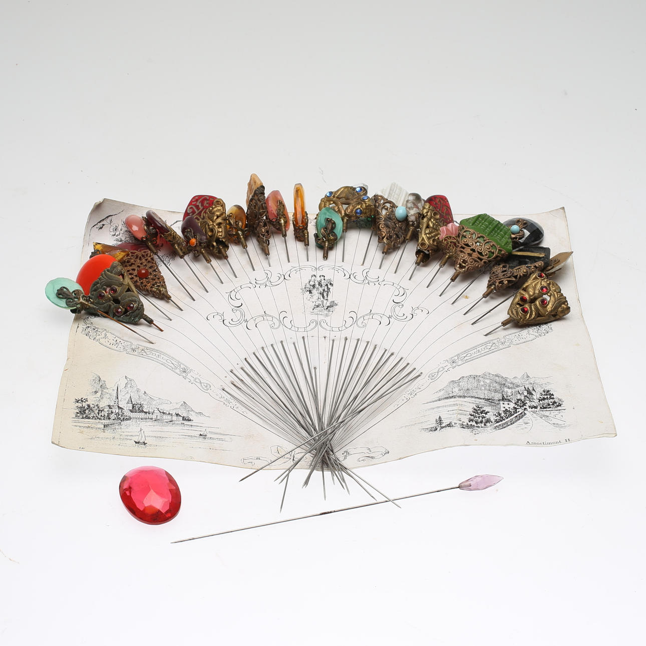 HAT PINS, 24 pcs, assortment, 19th/20th century.