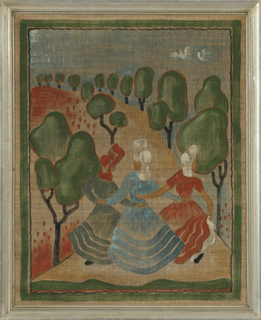 OKÄNS KONSTNÄR. Textilmålning, sigerad JR.