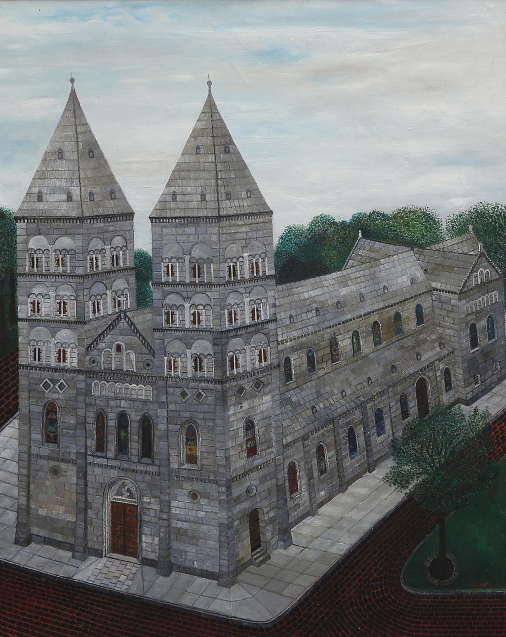 ARVID WIDERBERG, Lund Cathedral, monogram signed and.